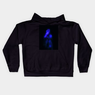 Beautiful girl, like in dream. Beautiful tufts of hair. Blue, dim. Dark. Kids Hoodie